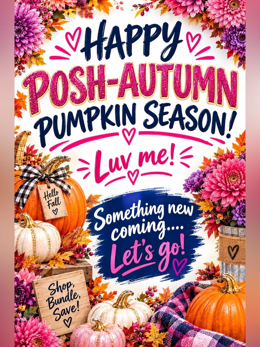 Posh-Autumn Pumpkin Season Wall Art - Pink & Navy